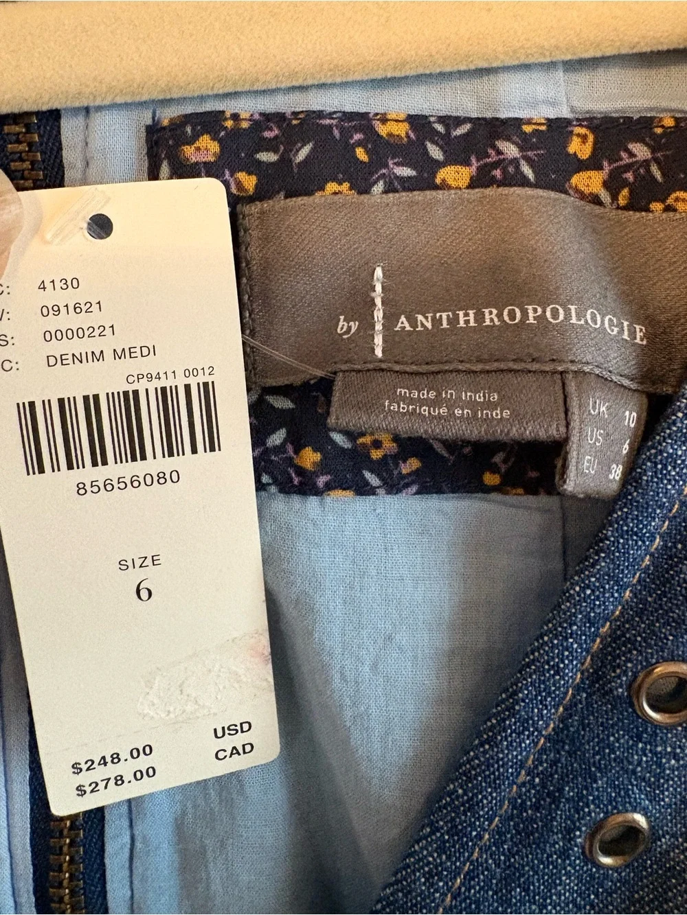 ANTHROPOLOGIE Grommet Blue Jean Denim A Line Flare Skirt Sleeveless Dress! NEW!